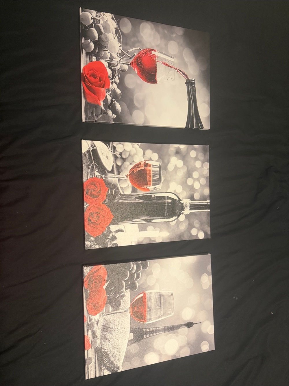 SHEIN Red Roses & Wine Glass Triptych Wall Art